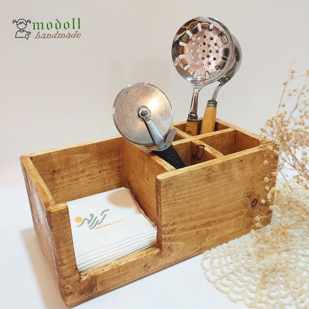 ارگانایزر چوبی آشپزخانه دست ساز از چوب نراد رنگ عسلی