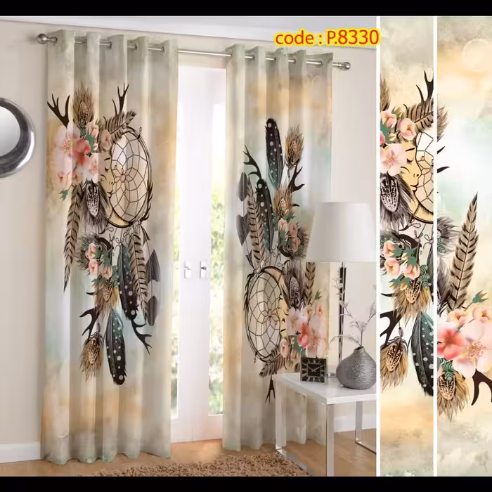 پرده پذیرایی دو قواره طرح گل کد P8330