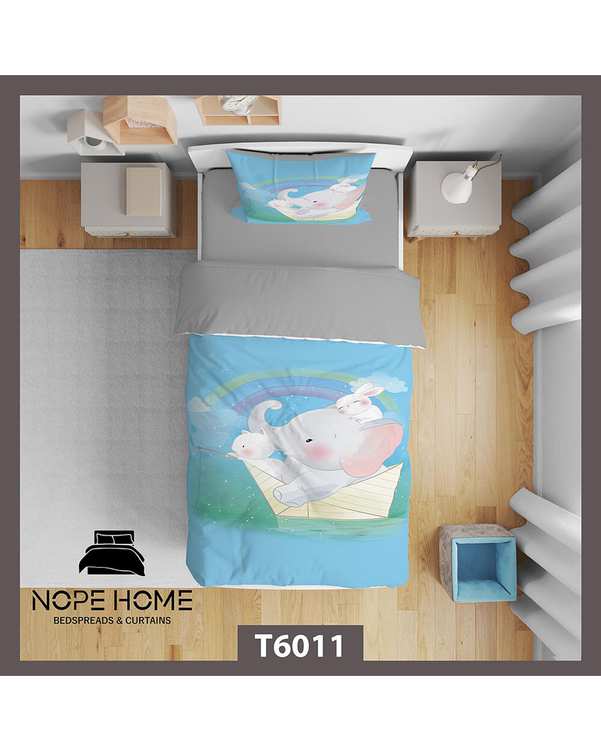 سرویس لحاف روتختی کودک یک نفره 5 تکه نوپه هوم Nopehome طرح فیل و رنگین کمان کد T6011