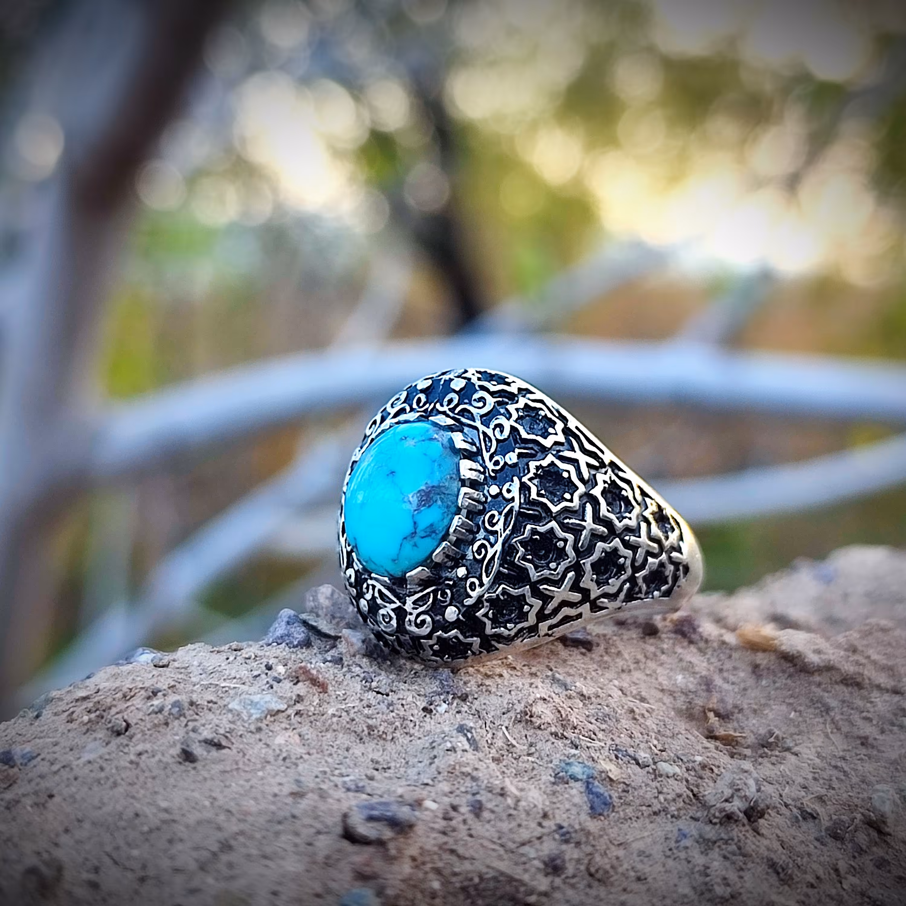 انگشتر نقره مردانه با نگین فیروزه