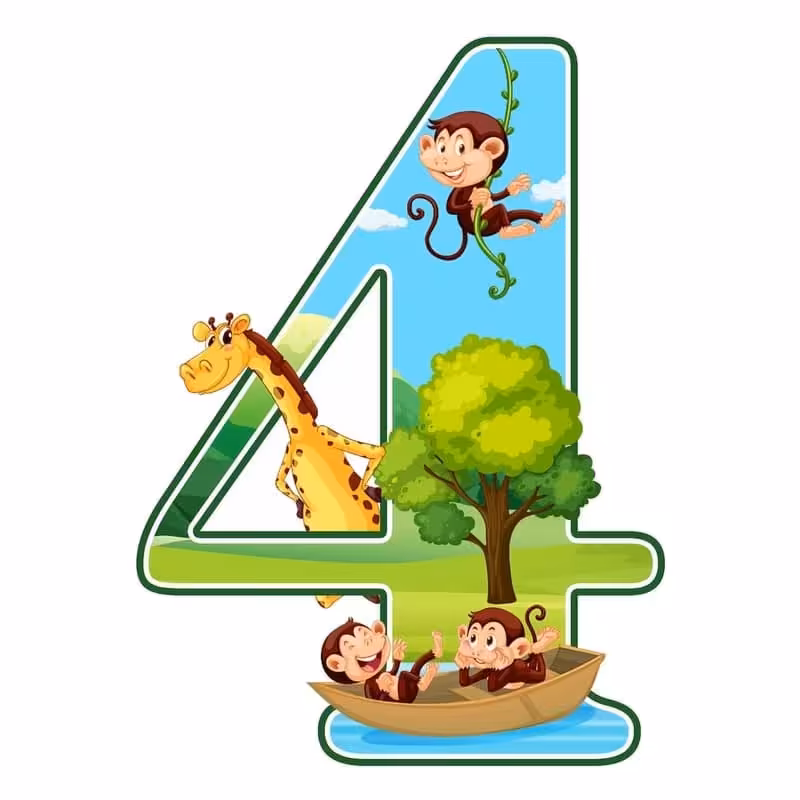 استند رومیزی تولد مدل عدد 4 طرح حیوانات جنگل