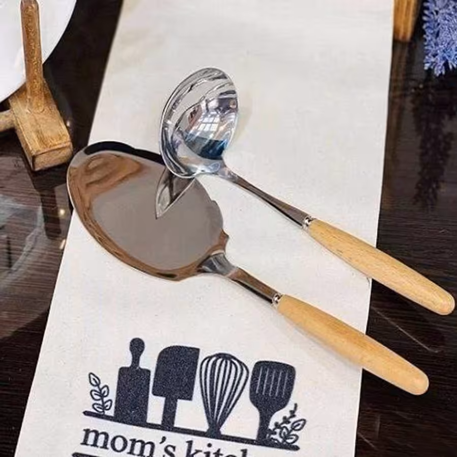 ملاقه و کفکیر استیل درجه یک دسته چوبی