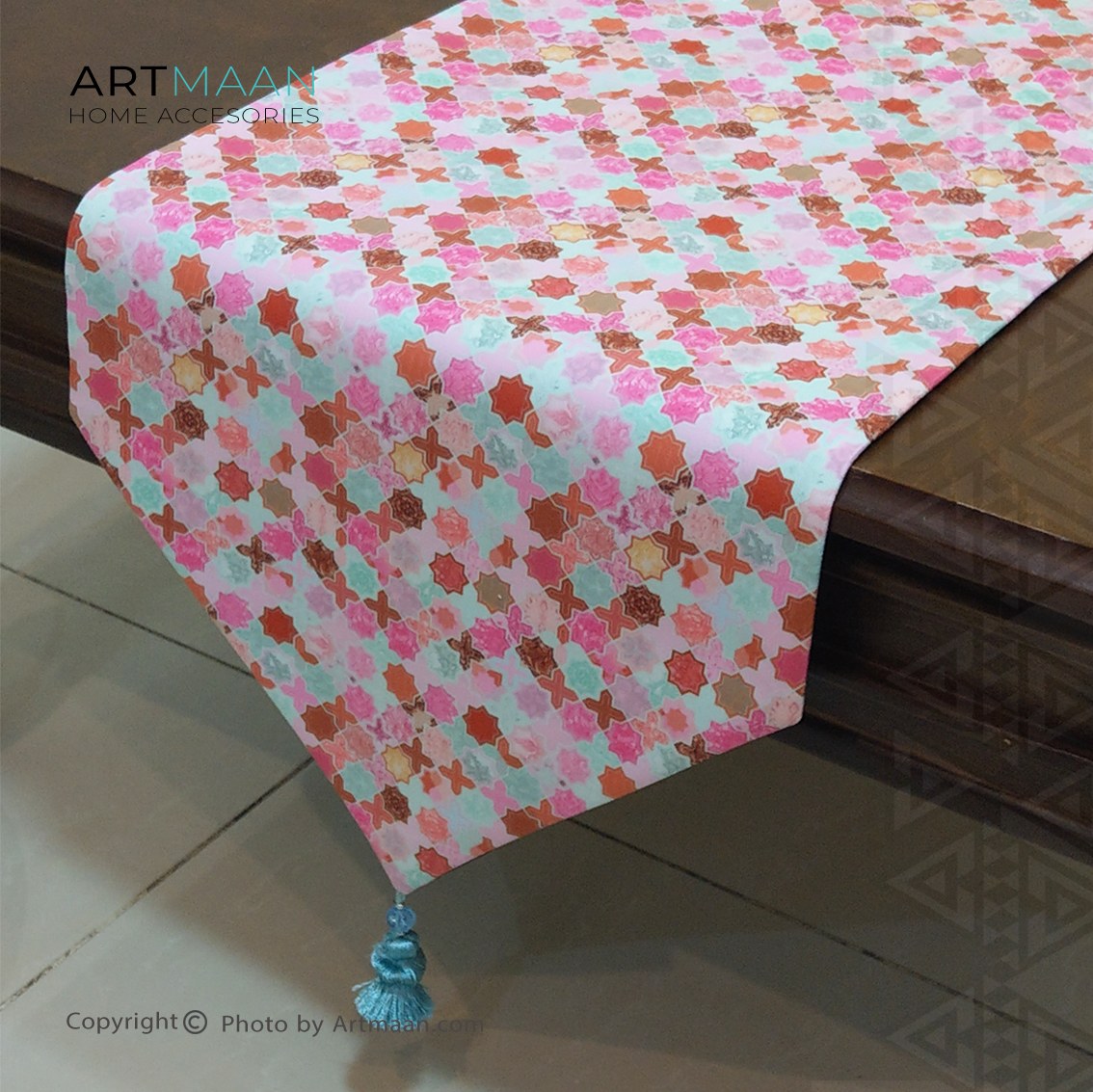 رانرجلو مبلی  مخمل آستر دار طرح  مراکشی   ( سایز 35x105 ) منگوله دار