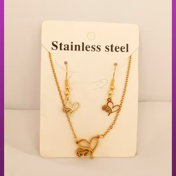 نیم ست قلب و گل طلایی