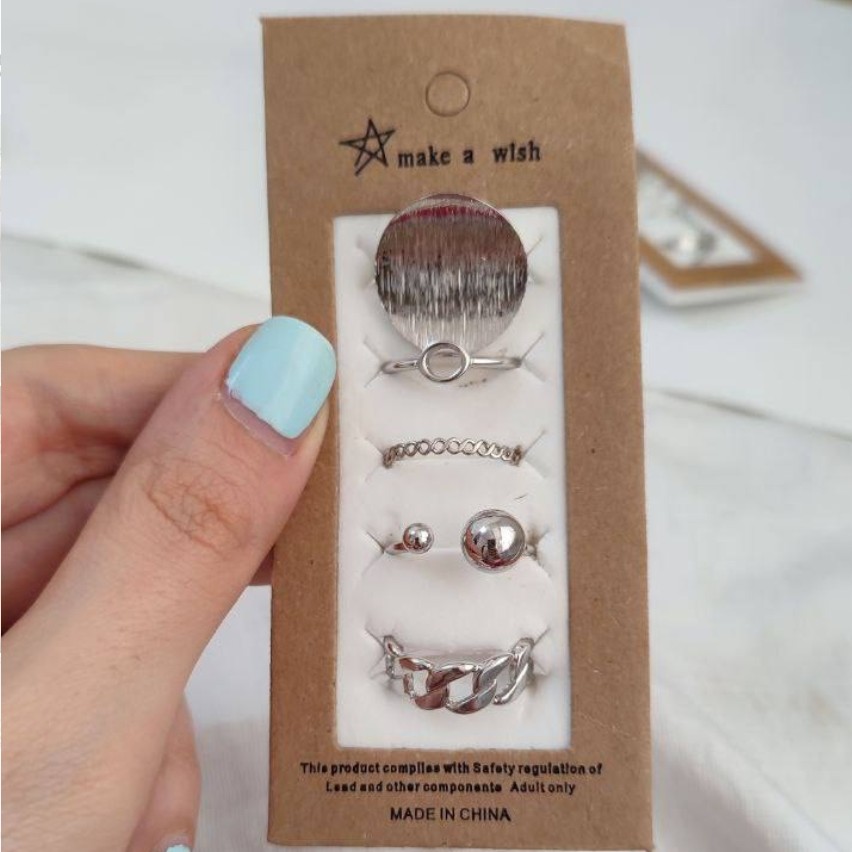 پک انگشتر 5 تایی دایره نقره ای