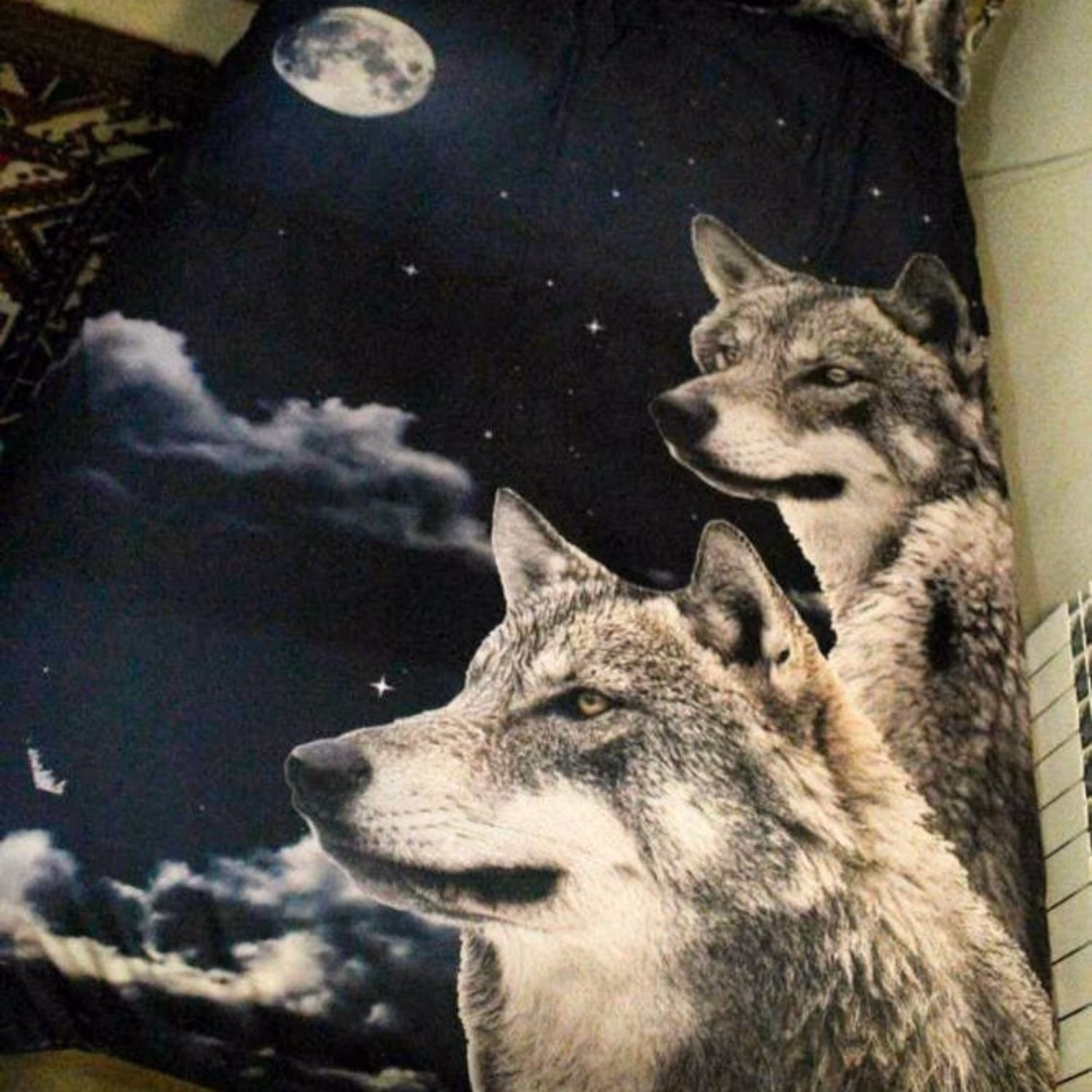 روتختی تک نفره سه بعدی طرح گرگ سیاه و سفید شرکت گوزل ترکیه