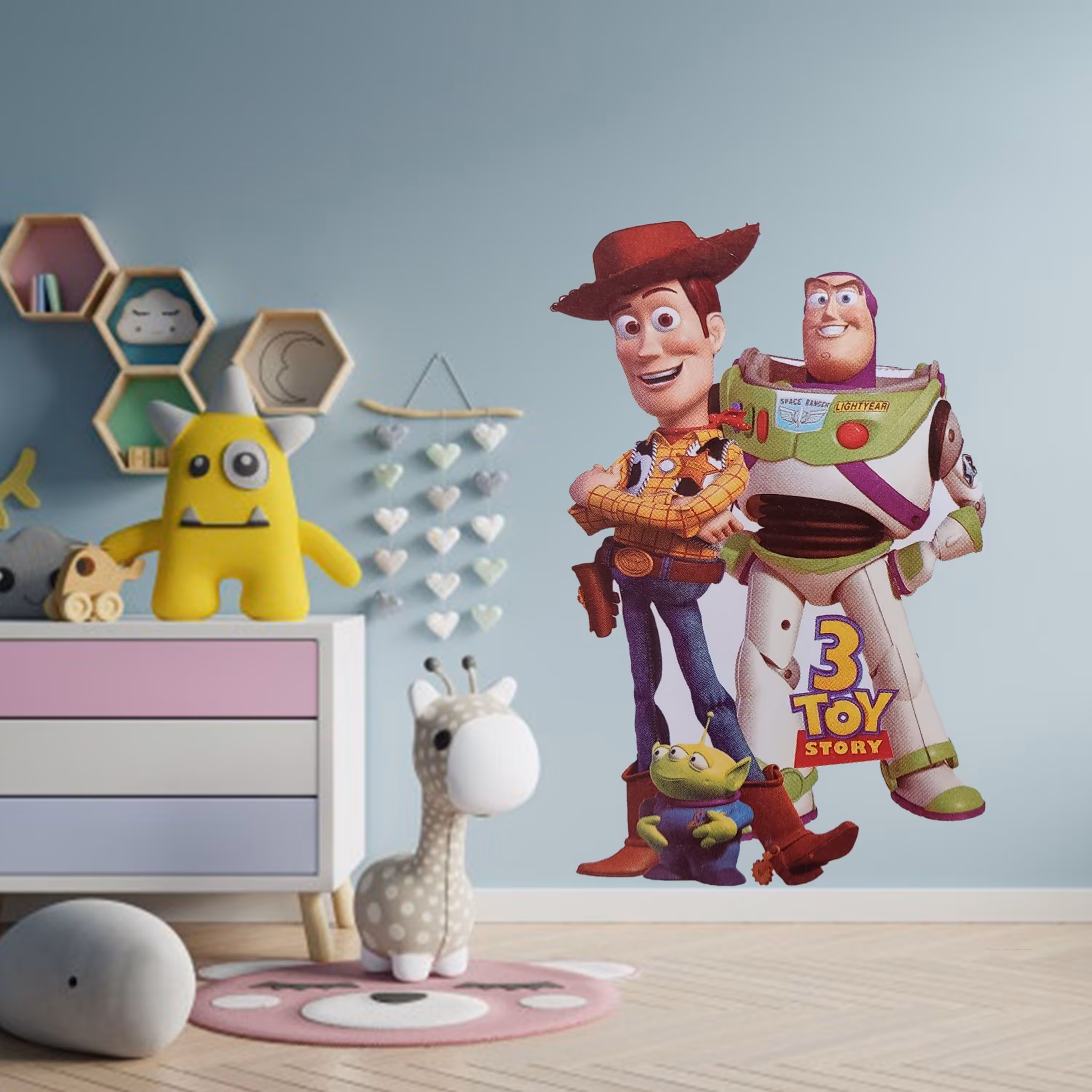 استیکر دیواری مدل داستان اسباب بازی - کلانتر وودی و باز لایتیر -بزرگ(ابعاد88x56)