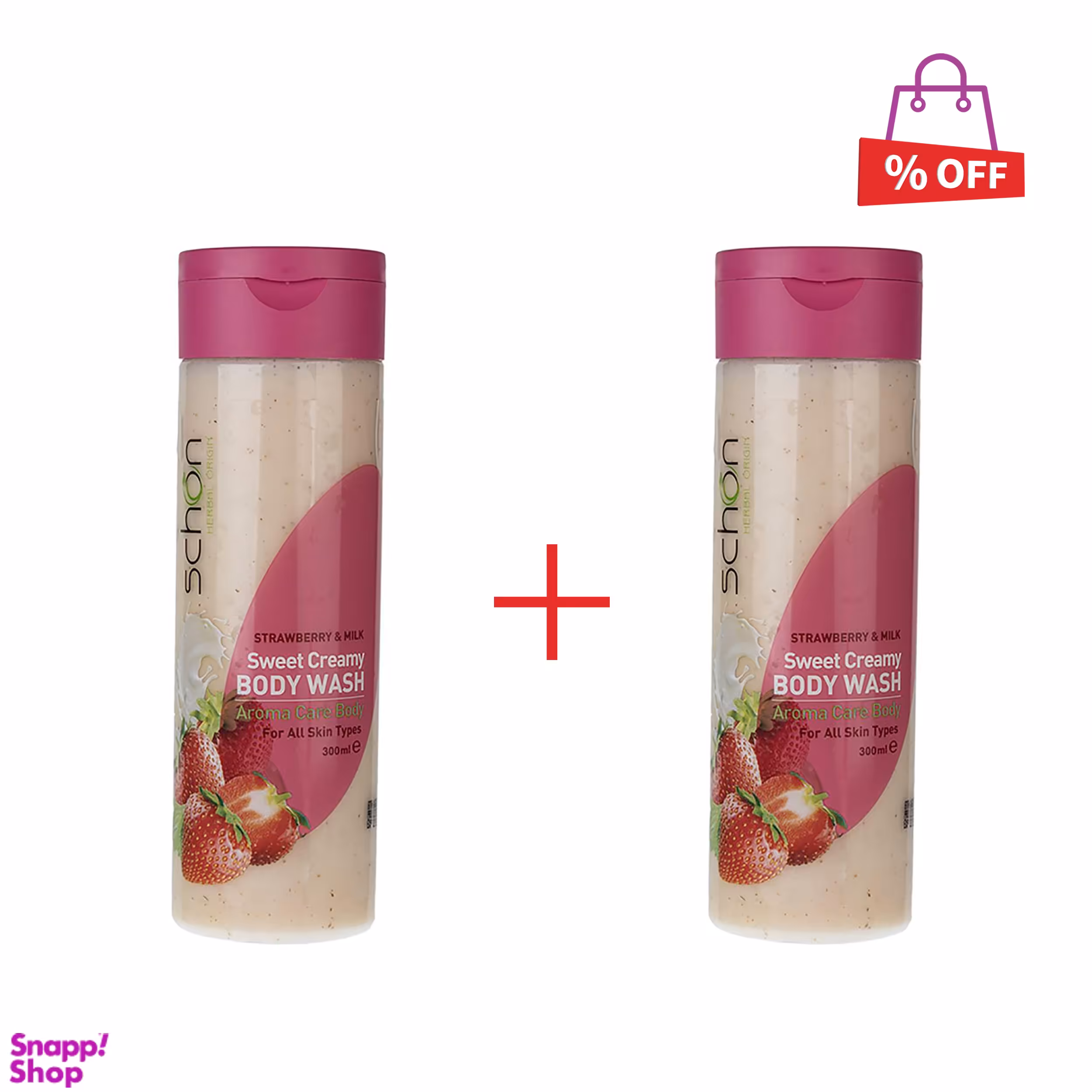 شامپو بدن شون (Schon) مدل Strawberry And Milk حجم 300 میلی‌لیتر مجموعه 2 عددی