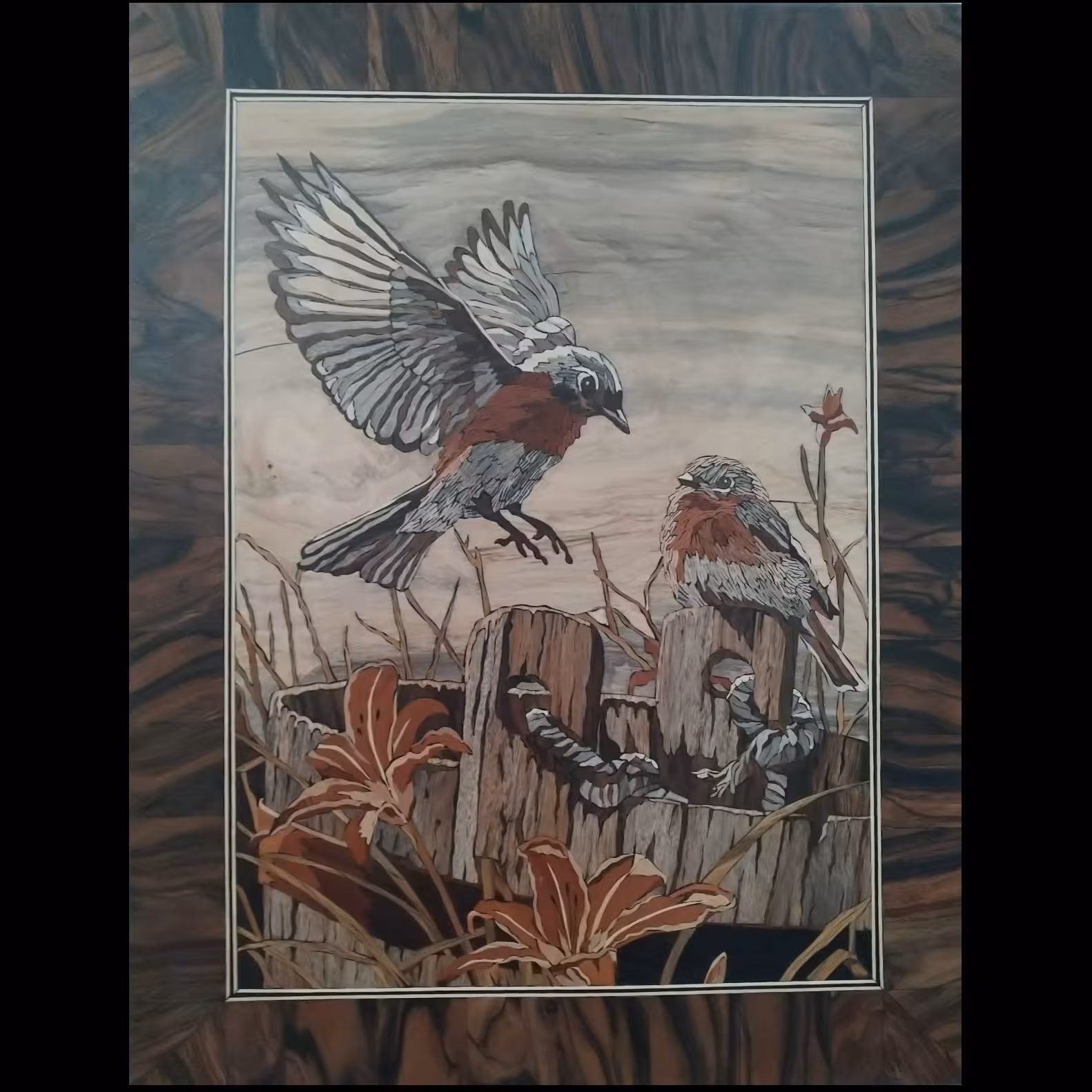 تابلو معرق تمام چوب گنجشک