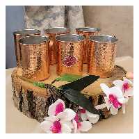 لیوان مسی دسته دار - مدل استوانه ای - طر ح چکشی -  نانو شده - برند رایا مس زنجان