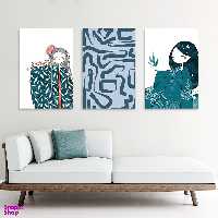 تابلو شاسی بکلیت طرح نقاشی دکوراتیو مدرن سبک کوبیسم مدل SH-1409 مجموعه 3 عددی