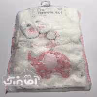 ‎ست حوله نوزادی مادرکر کیمونو طرح فیل و پرنده سفید صورتی