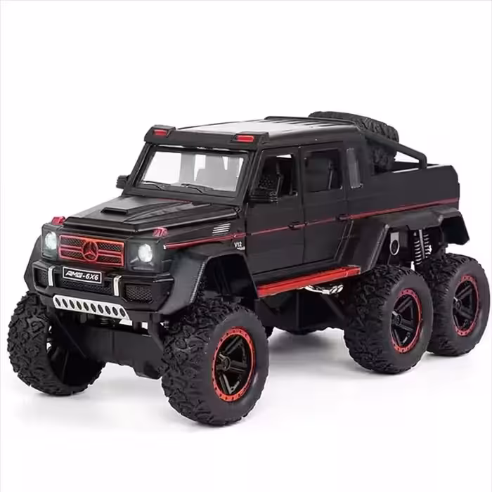ماکت ماشین فلزی بنز G63 پیکاپ 6*6 آفرود V12 بزرگ چراغدار موزیکال Benz G63 AMG V12 Off-Road Black Pickup Model Car 