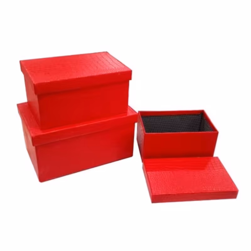 جعبه چرم مستطیل 3 سایزقرمز طرح سوسماری