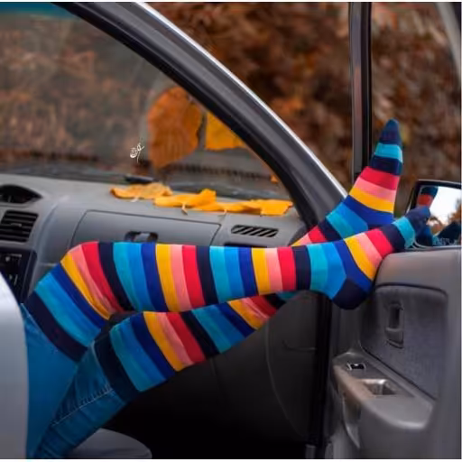 جوراب بالا زانو مدل رنگی رنگی سرمه ای 