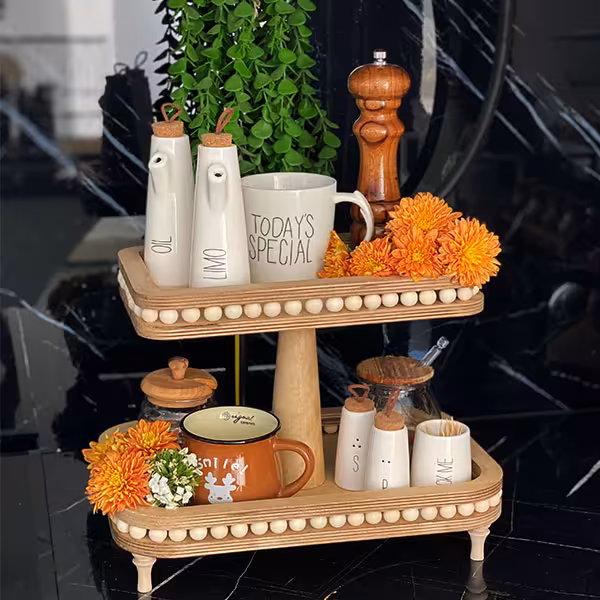 ظرف سرو مهره ای لبه گرد دوطبقه