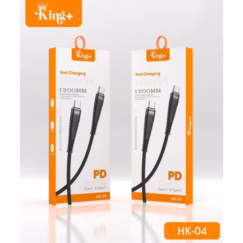 کابل تبدیل USBC به USBC کینگ پلاس مدل HK04 به طول 120cm توان 100W