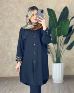 مانتو اسپرت زنانه کرپ مدل آستین گلدوزی پرنیا