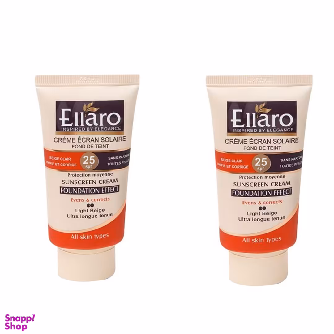 کرم ضد آفتاب الارو مناسب انواع پوست با SPF25 رنگ بژ روشن حجم 40 میلی‌ لیتر مجموعه 2 عددی