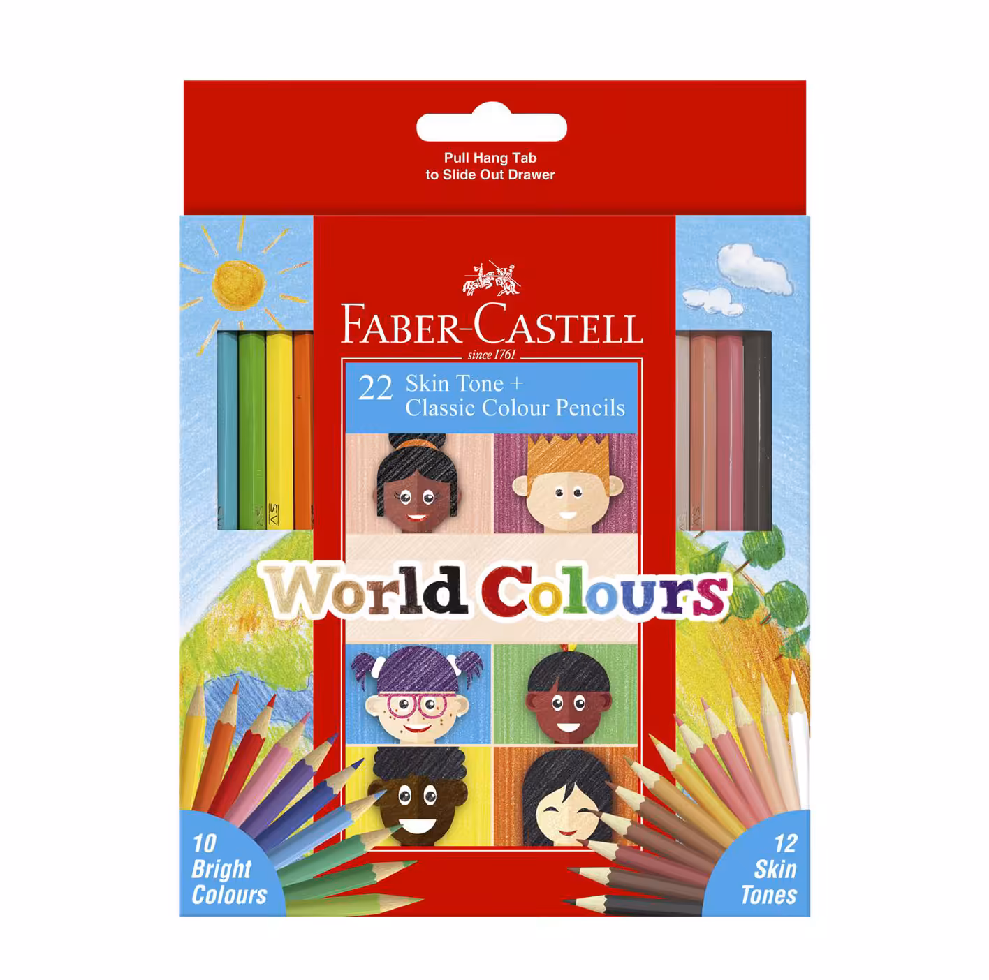 مداد رنگی 22 رنگ (12 رنگ طیف پوست و 10 رنگ ساده) جعبه مقوایی فابرکاستل