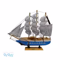 ماکت کشتی بادبانی چوبی بدنه آبی