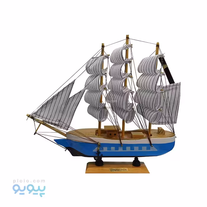 ماکت کشتی بادبانی چوبی بدنه آبی