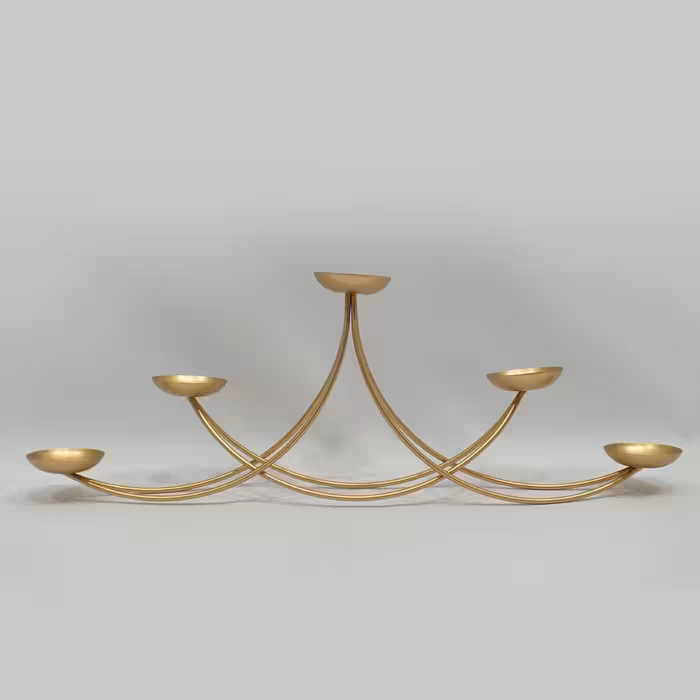 شمعدان و جا شمعی 5 شعله طلایی مات - جاشمعی - شمع دان