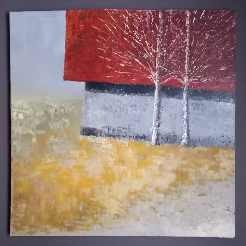 تابلو منظره نقاشی رنگ روغن روی بوم با ابعاد 60x60x2cm