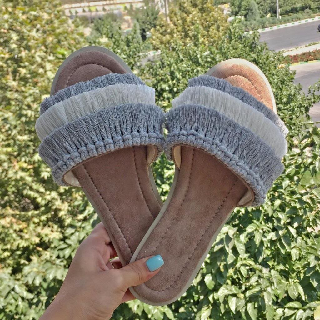 صندل مکرومه طوسی سفید