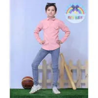 پیراهن پسرانه آستین بلند کتان گلبهی 2 تا 9 سال