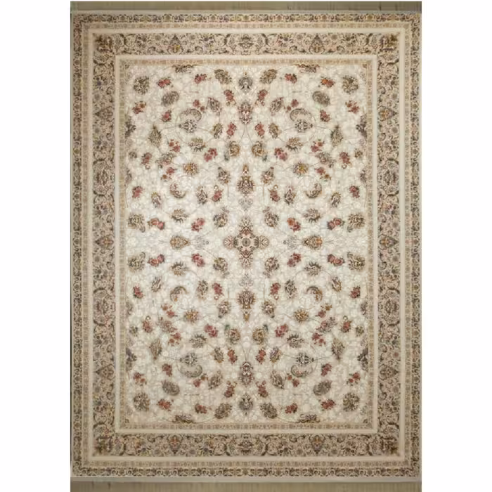 فرش ماشینی افرند 1200 شانه گل برجسته زمینه نقره ای کد 2224 (نه متری)