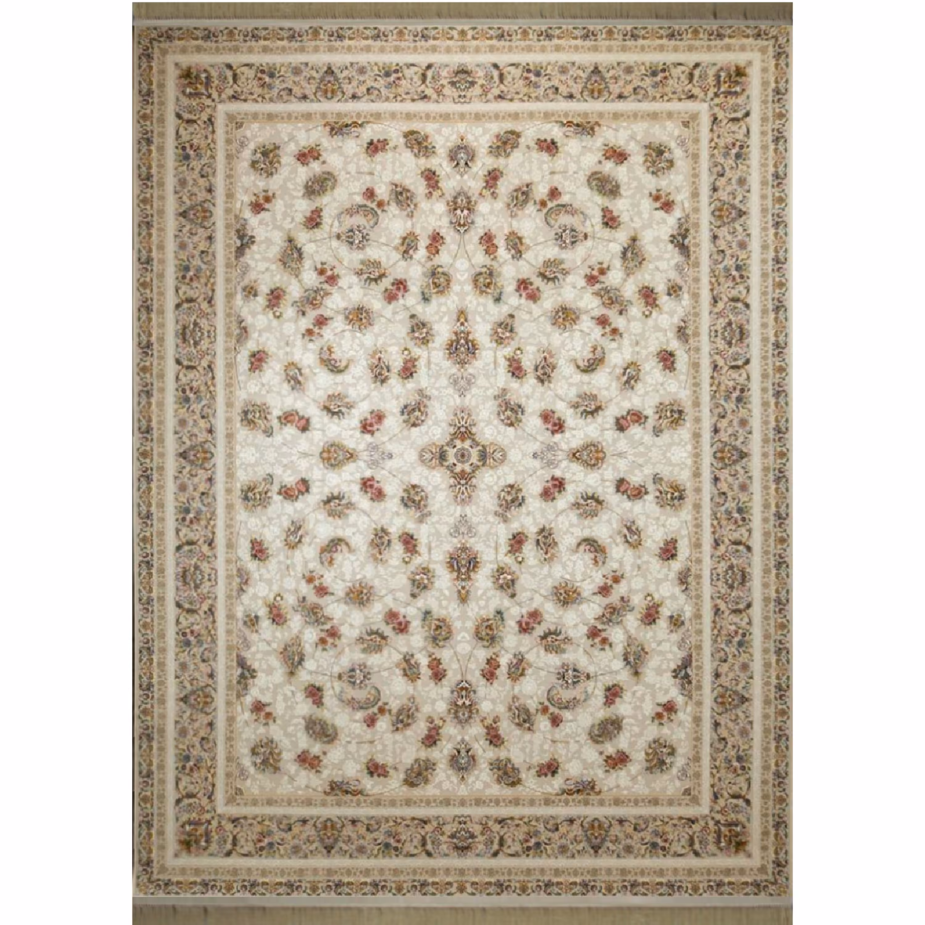 فرش ماشینی افرند 1200 شانه گل برجسته زمینه نقره ای کد 2224 (نه متری)