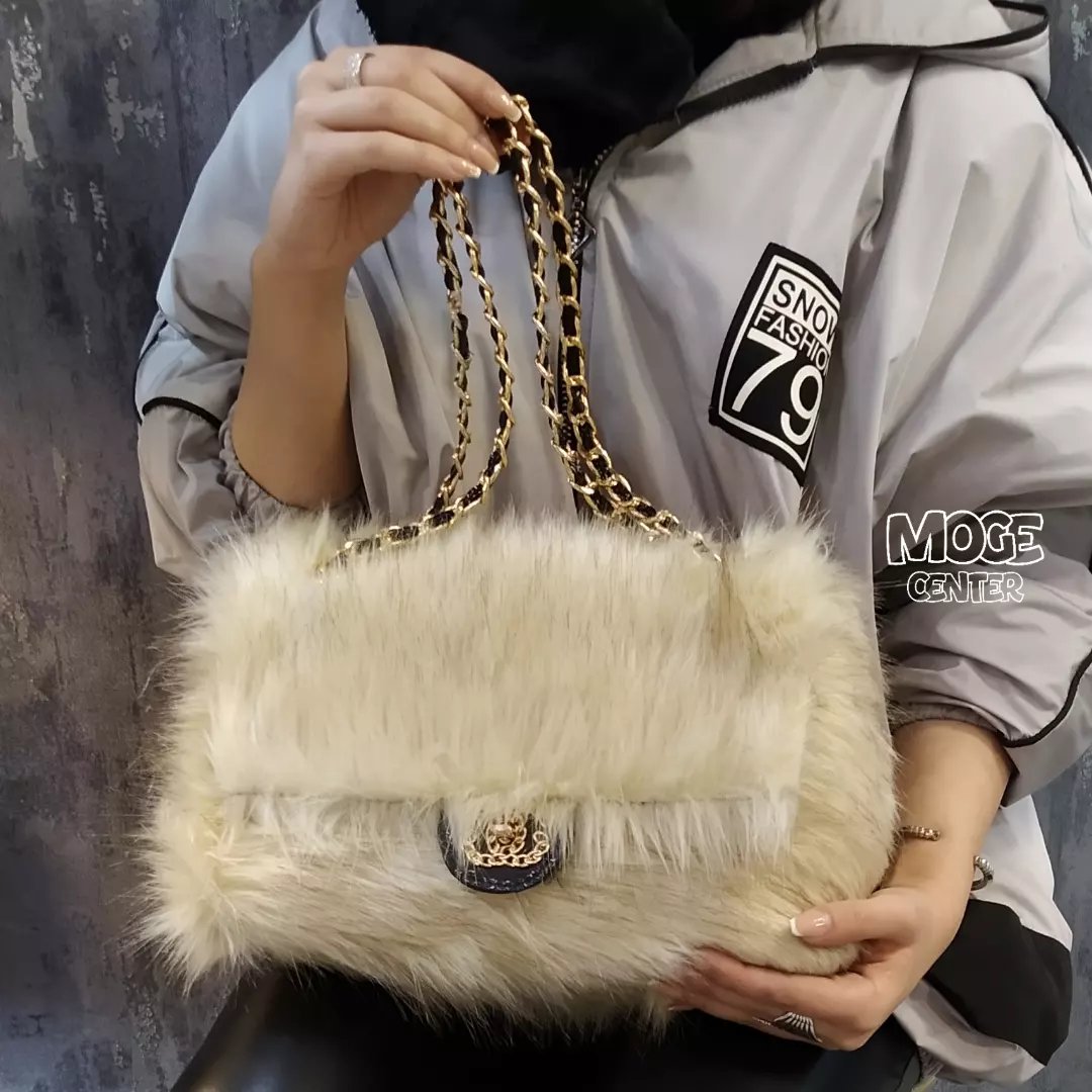 کیف خزدار دوشی دستی دخترانه زنانه کرمی
