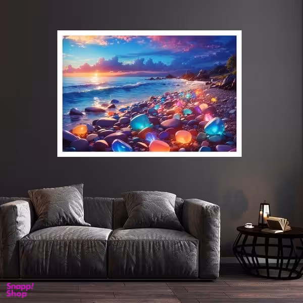 تابلو بکلیت طرح منظره دریا و ساحل شیشه ای مدل قاب شاسی W-s8994