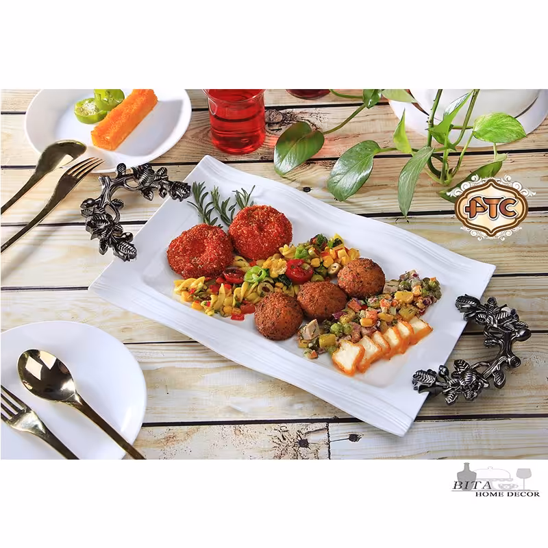 دیس چینی دسته پیوتر  مستطیلی گود لبه دالبر سایز بزرگ