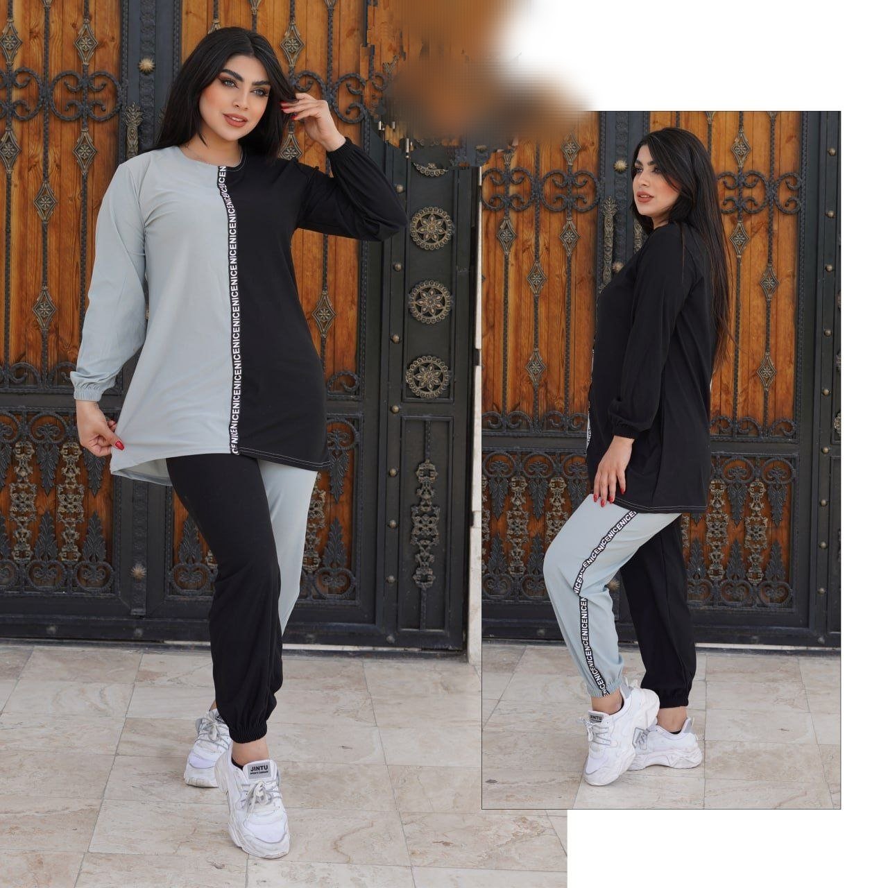 ست جدید تونیک و شلوار نوار نوشته زنانه