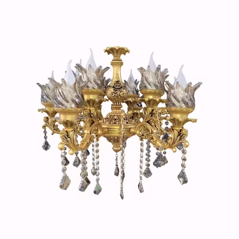 خرید و قیمت لوستر شیک پذیرایی .آلومینیومی.12شعله .6 شاخه.طلایی جدید شاپان کاری. 