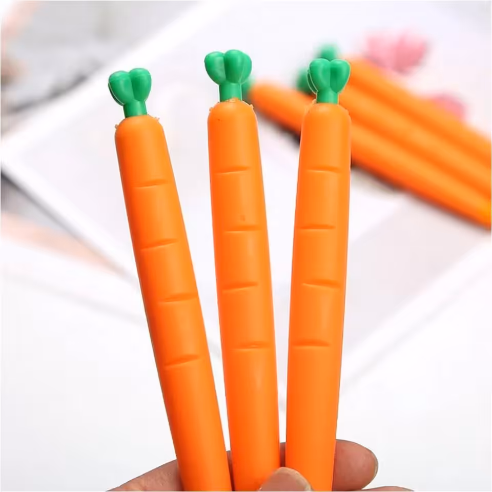 اتود هویج فانتزی مدادنوکی هویجی کیوت مداد نوکی سبزیجات دخترانه پسرانه مداد فشاری نارنجی یک عدد