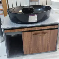 روشویی کابینتی طوسی طرح چوب فول ست کامل با سنگ گاتریا
