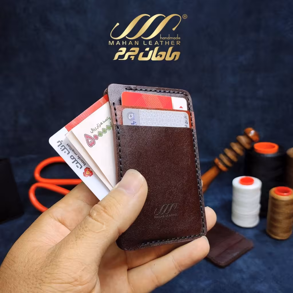 جا کارتی چرم طبیعی گاوی دست دوز  -( 2رنگ قهوه ای عسلی )