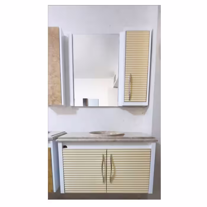 فولست روشویی کابینتی و آینه باکس بامبو 80 کرمی