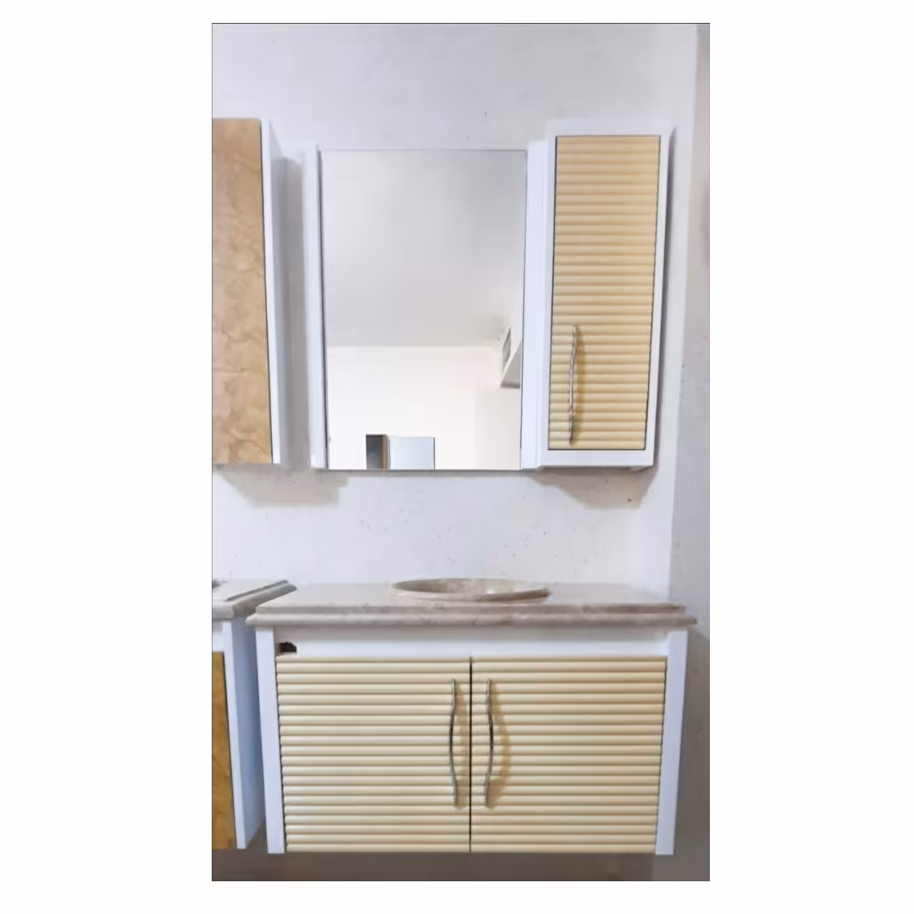 فولست روشویی کابینتی و آینه باکس بامبو 80 کرمی
