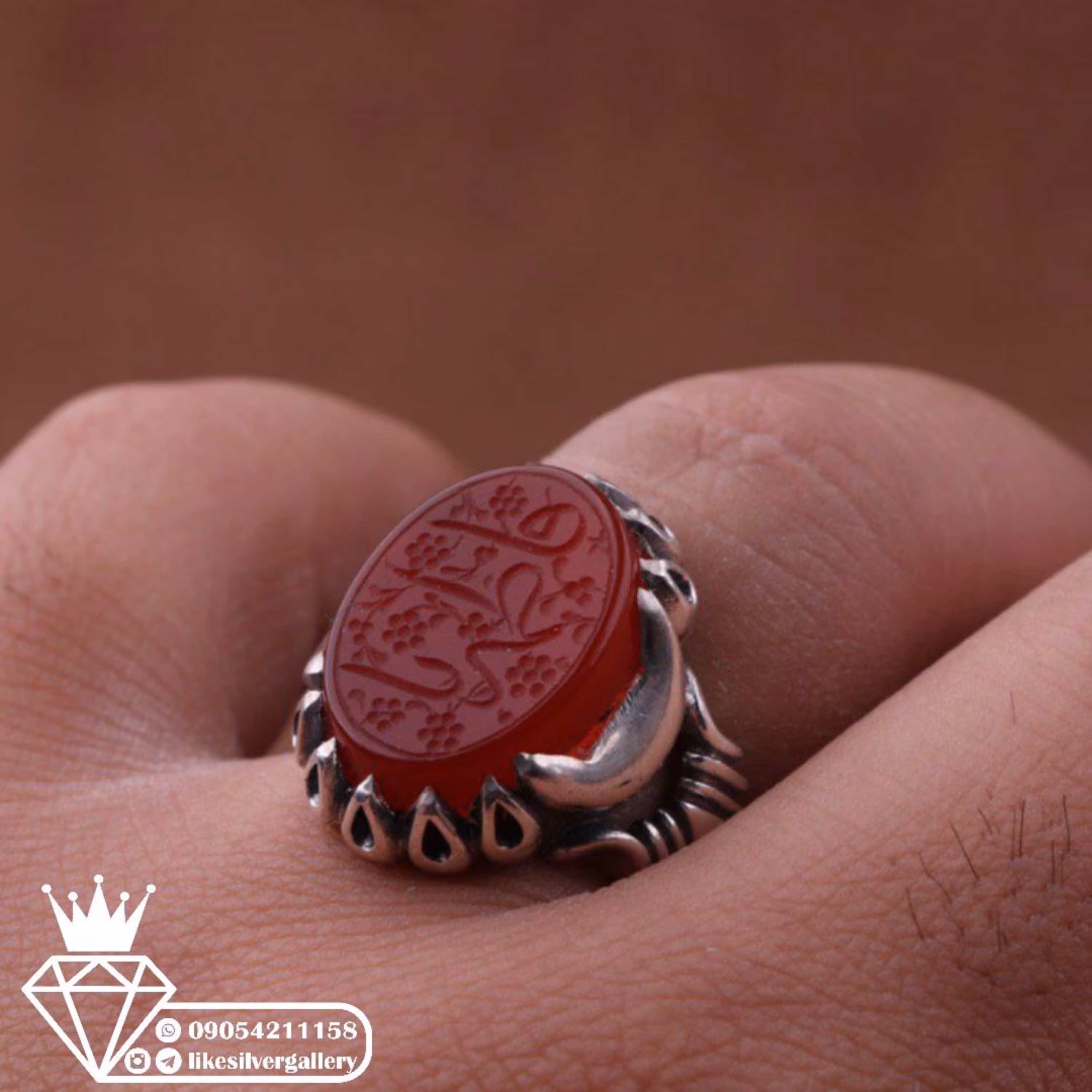 انگشتر عقیق خطی نقش یا فاطمه وزن 13.96 گرم ارسال رایگان 