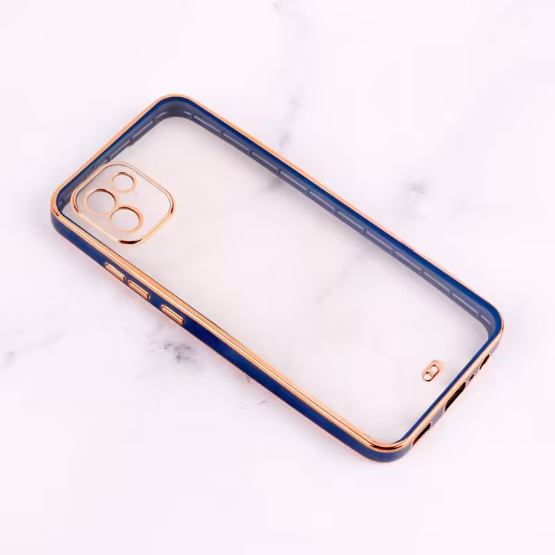 قاب سامسونگ A03  مدل کروم دور طلایی شفاف دارای محافظ لنز  دوربین رنگ سورمه ای