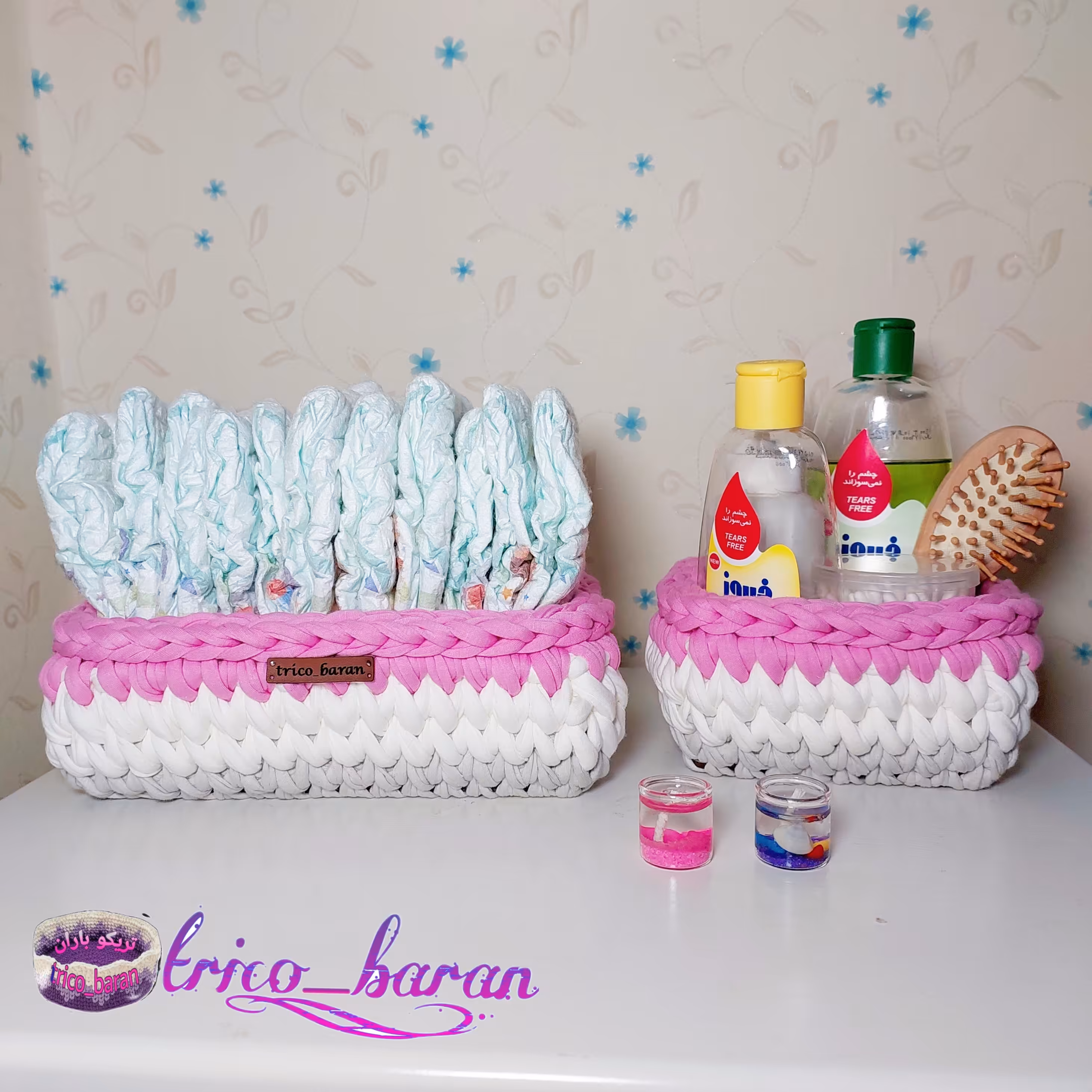 سبد تریکو دو تیکه سایز 20 و 12 مناسب سیسمونی رنگبندی دلخواه