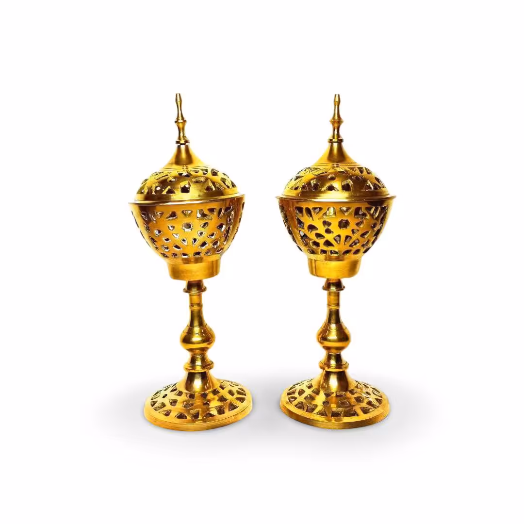 عود سوز پایه دار مشبک برنجی هندی کار دست