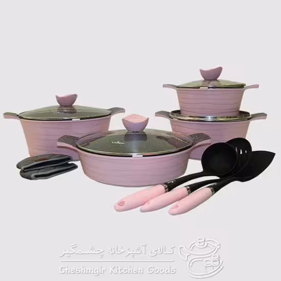 سرویس قابلمه یونیک 11 پارچه صورتی لاین مدل UN-7727