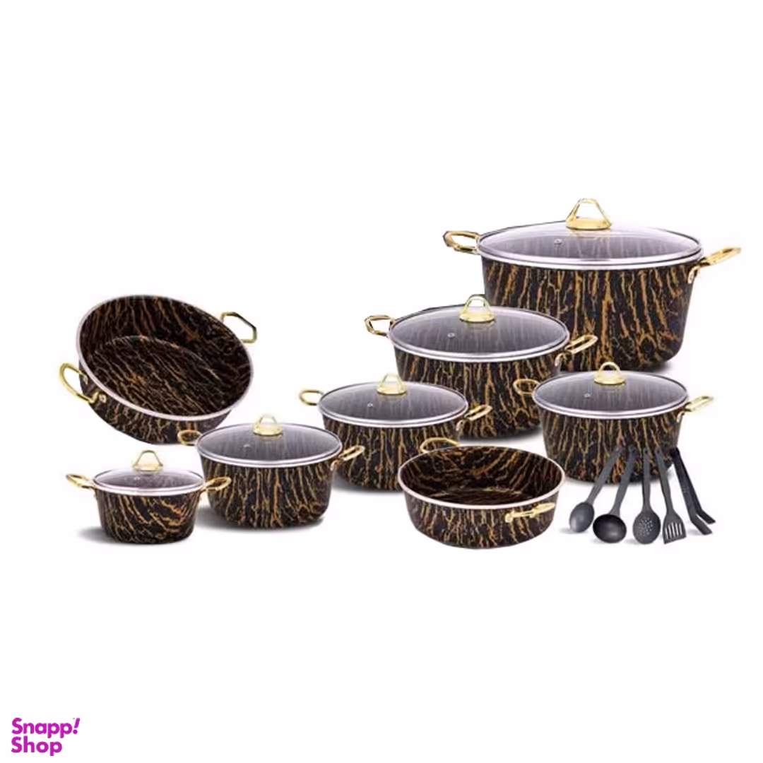 سرویس قابلمه 19 پارچه ماموت طرح سنگ دسته طلایی