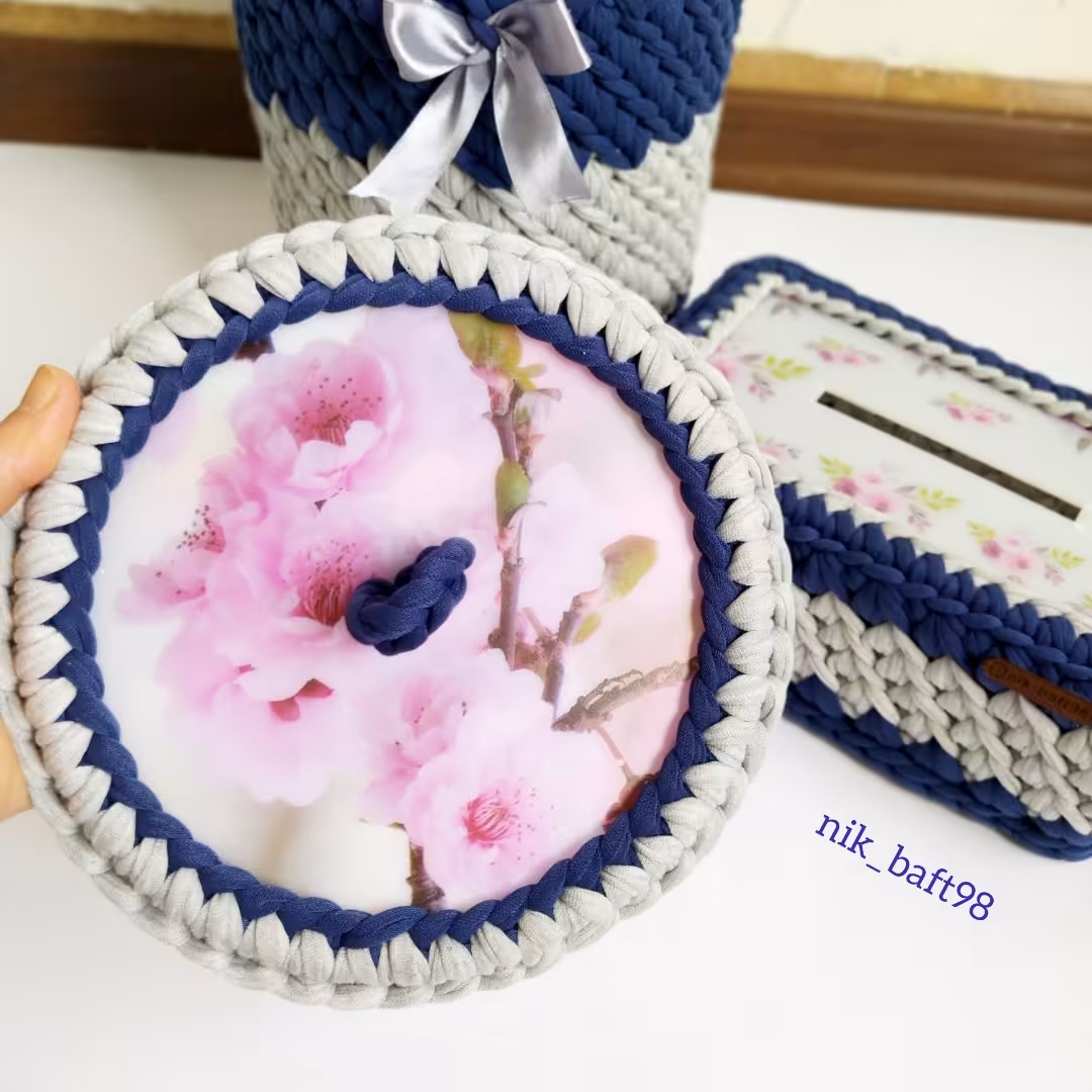 رویه دستمال وسطل تریکوبافی