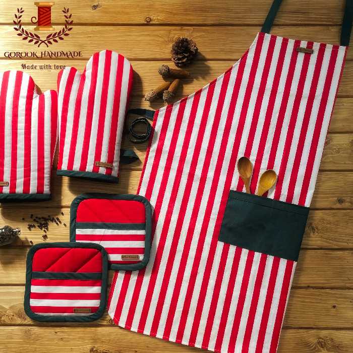 پیشبند گارسونی جیب‌دار ضدآب دولایه (جنس کتان نخ)